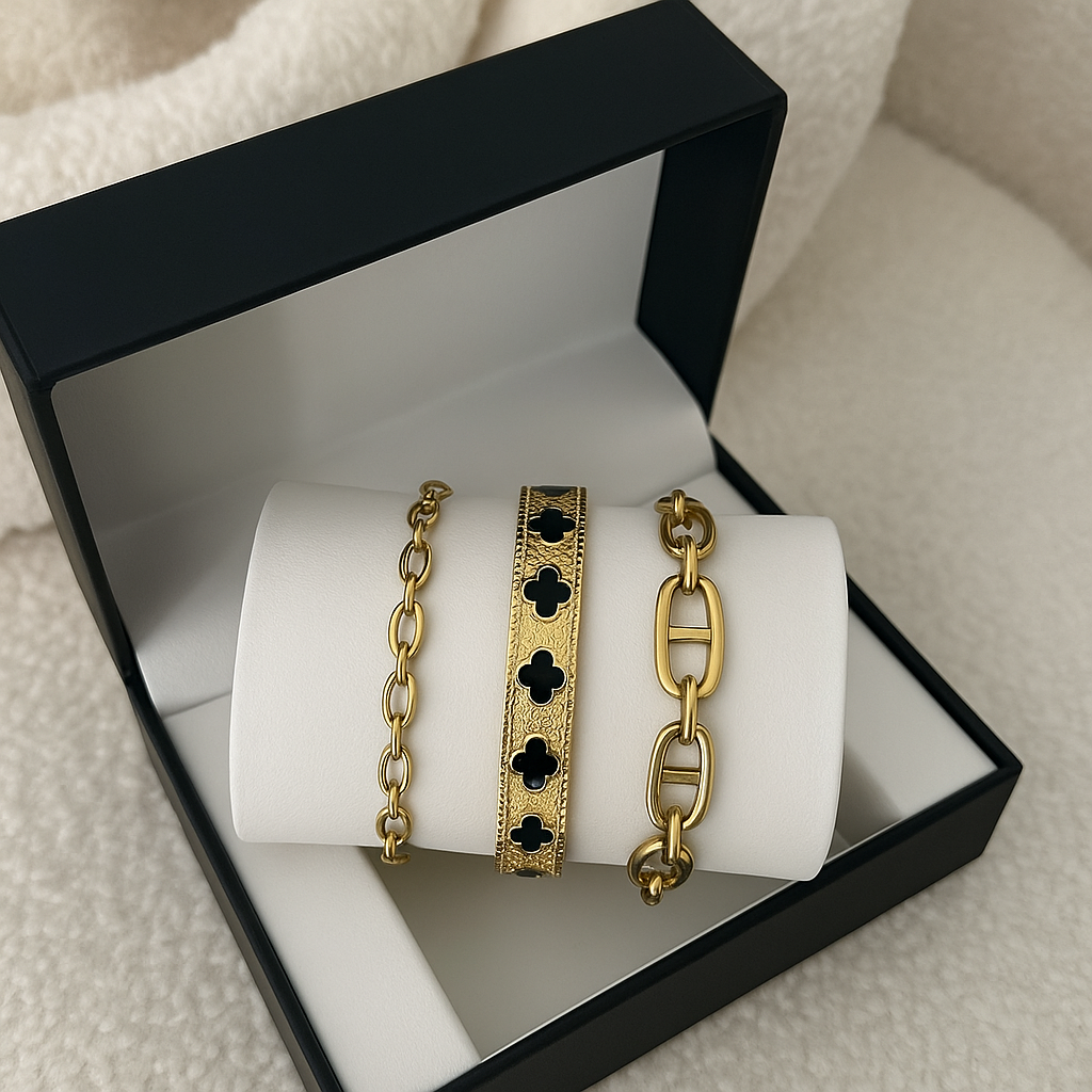 Coffret Prestige – Trio de Bracelets Dorés